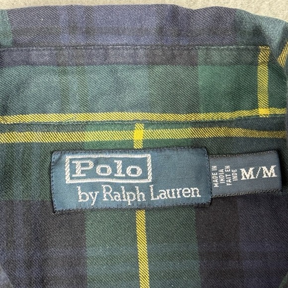 Polo Ralph Lauren Shirt Mens Medium Green Blue Tartan Plaid Flannel Button Up - Picture 4 of 8